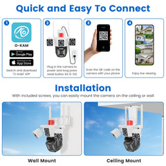 1080P HD 4-Lens Security Camera 360 Degree View WiFi Pan & Tilt Surveillance Camera With Full Color Night Vision Auto Motion Tracking 2-Way Audio Spotlights IP66 Waterproof Max 128G Not Included
